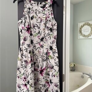 White House Black Market Floral Midi Dress - White and Pink